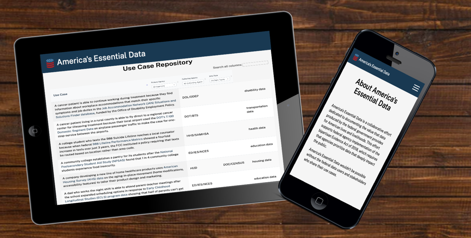 Essential Data Website displayed on a phone and a tablet